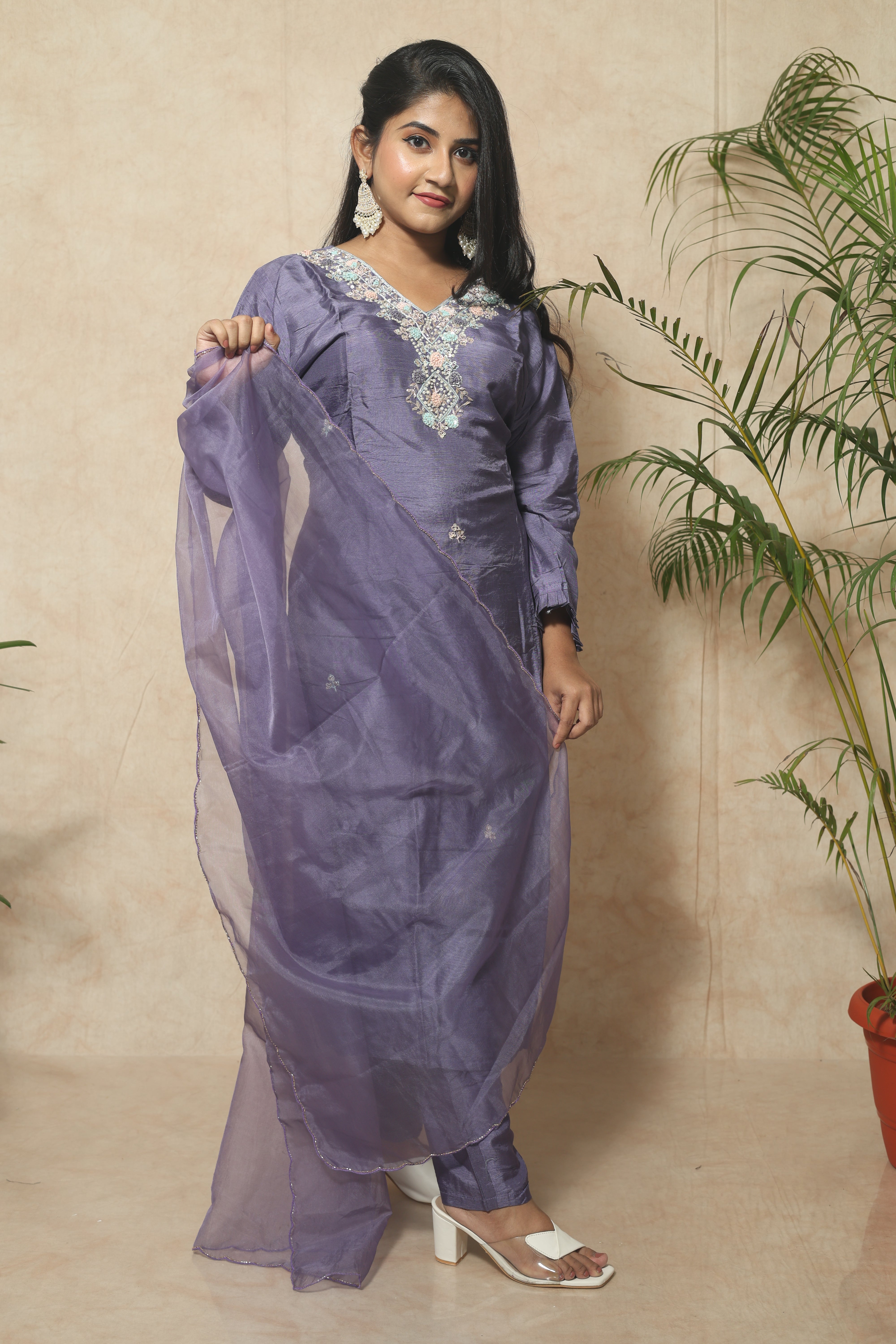 Blue Color Handwork Dola Silk Suit Set