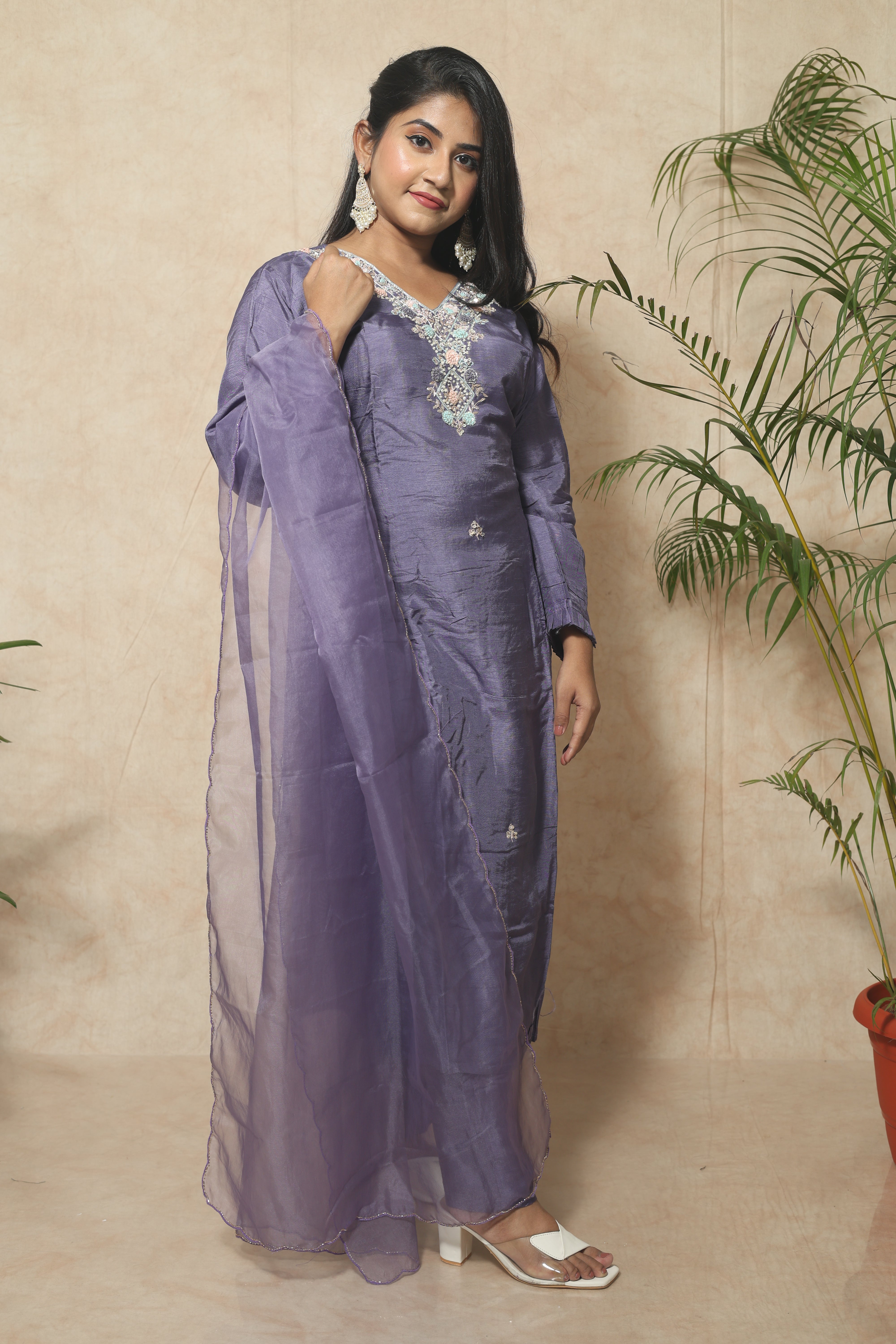 Blue Color Handwork Dola Silk Suit Set