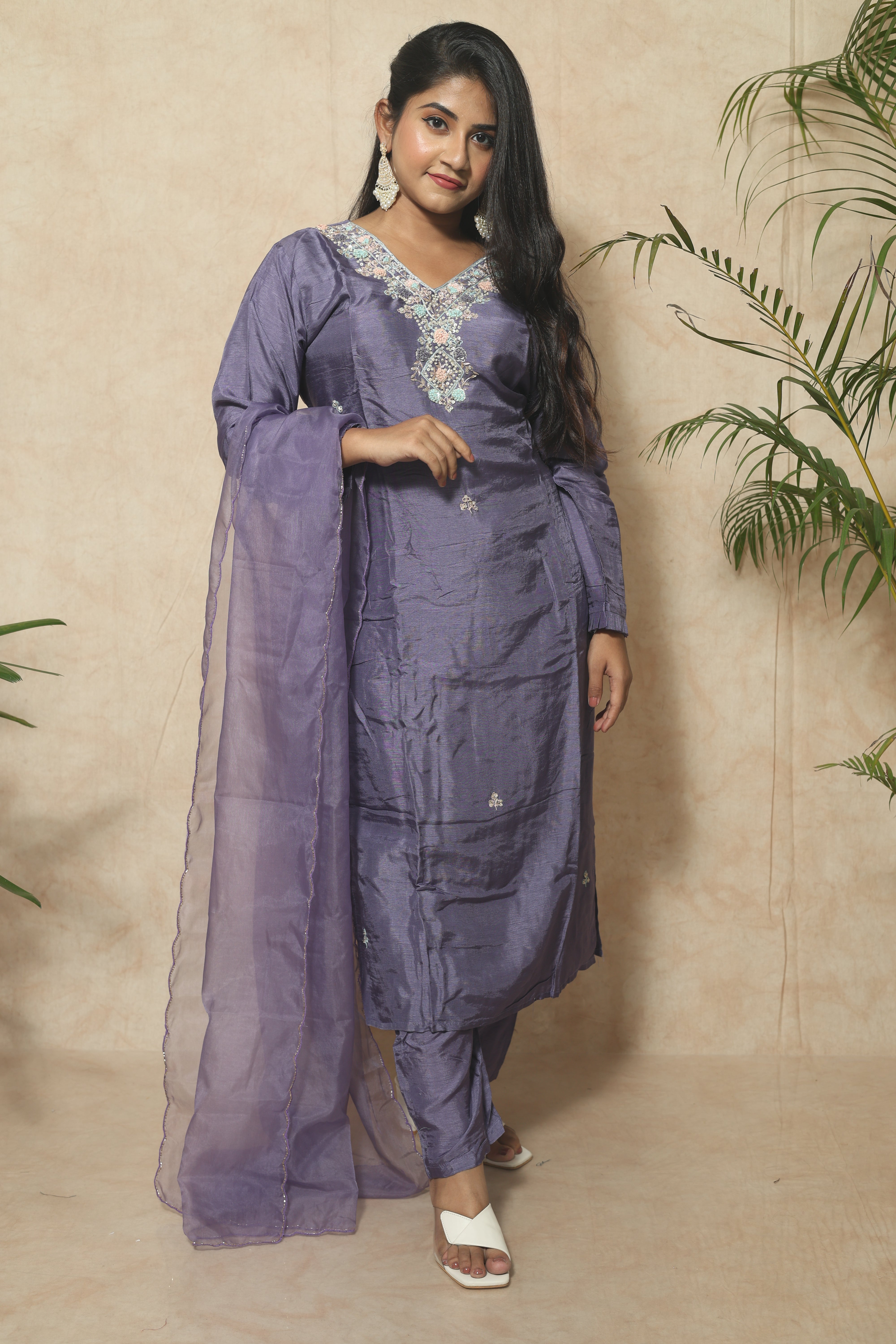 Blue Color Handwork Dola Silk Suit Set