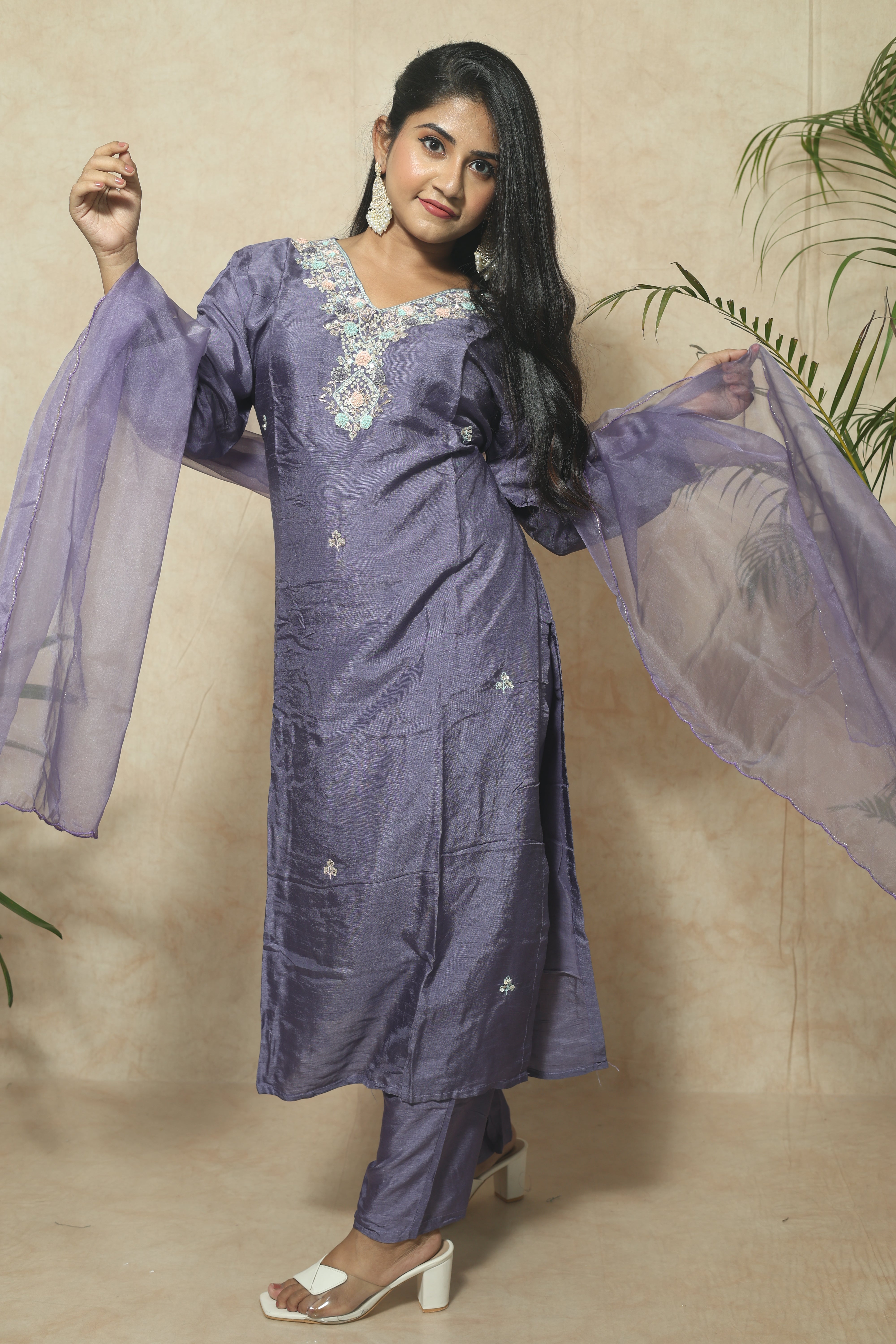 Blue Color Handwork Dola Silk Suit Set