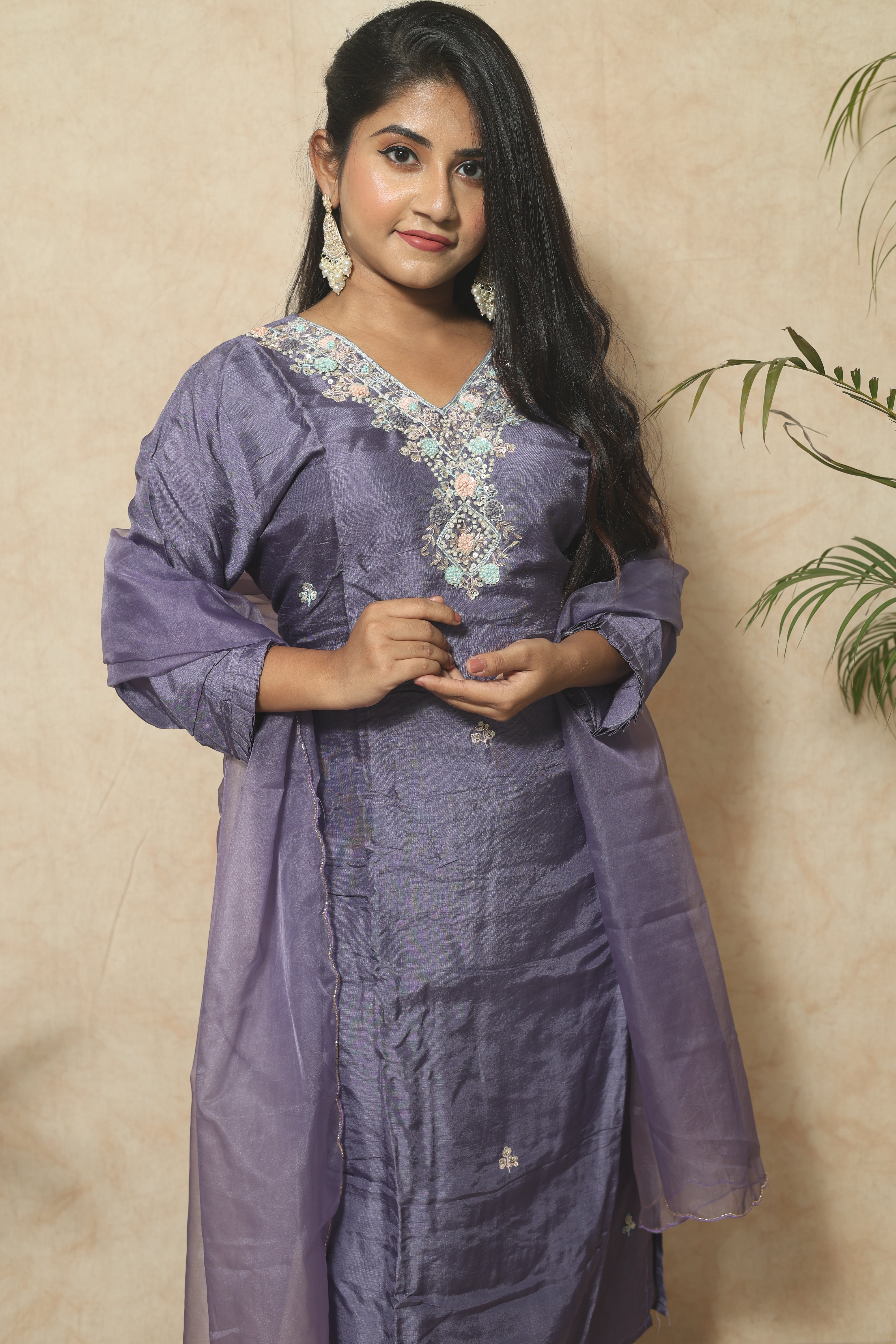 Blue Color Handwork Dola Silk Suit Set