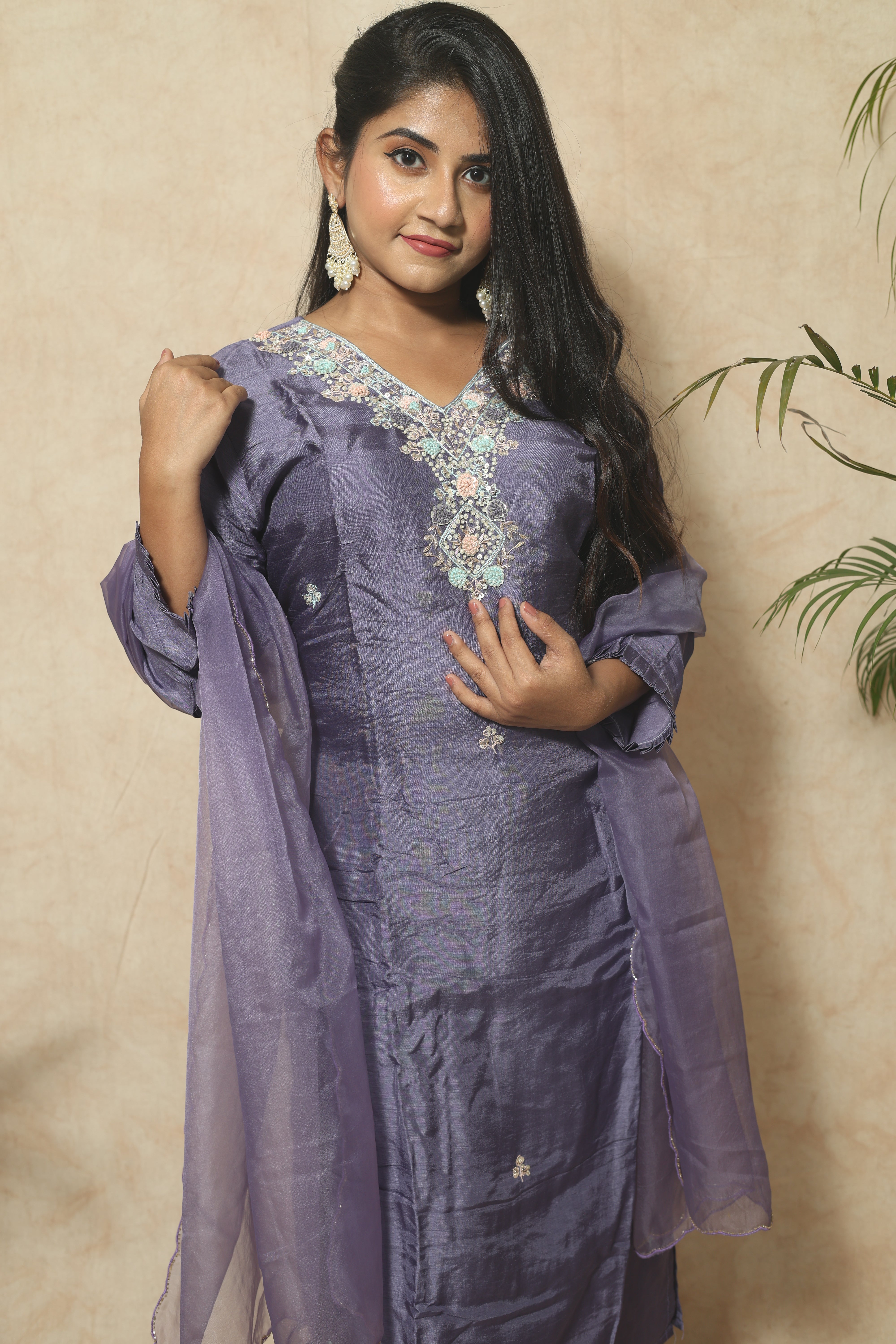 Blue Color Handwork Dola Silk Suit Set