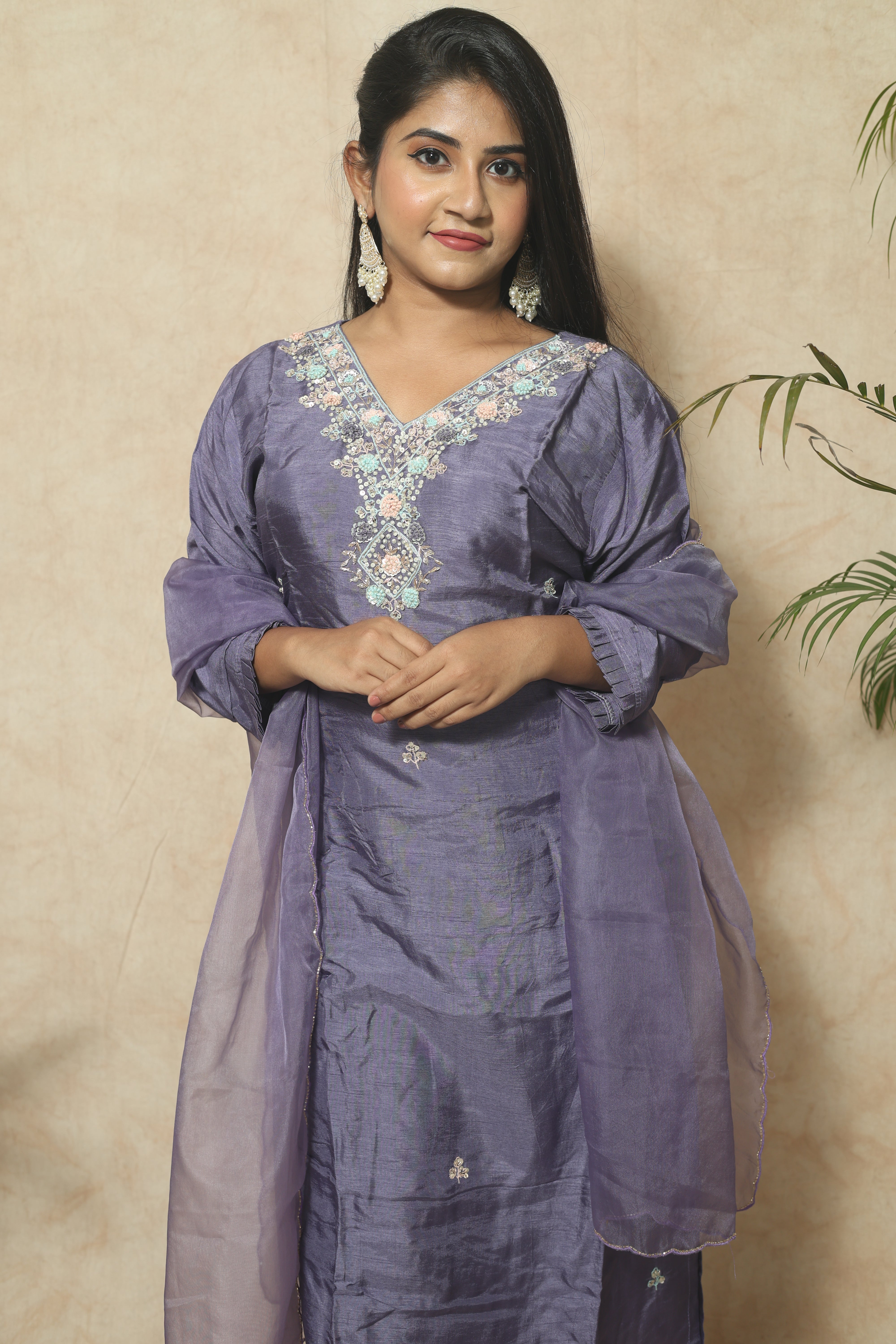 Blue Color Handwork Dola Silk Suit Set