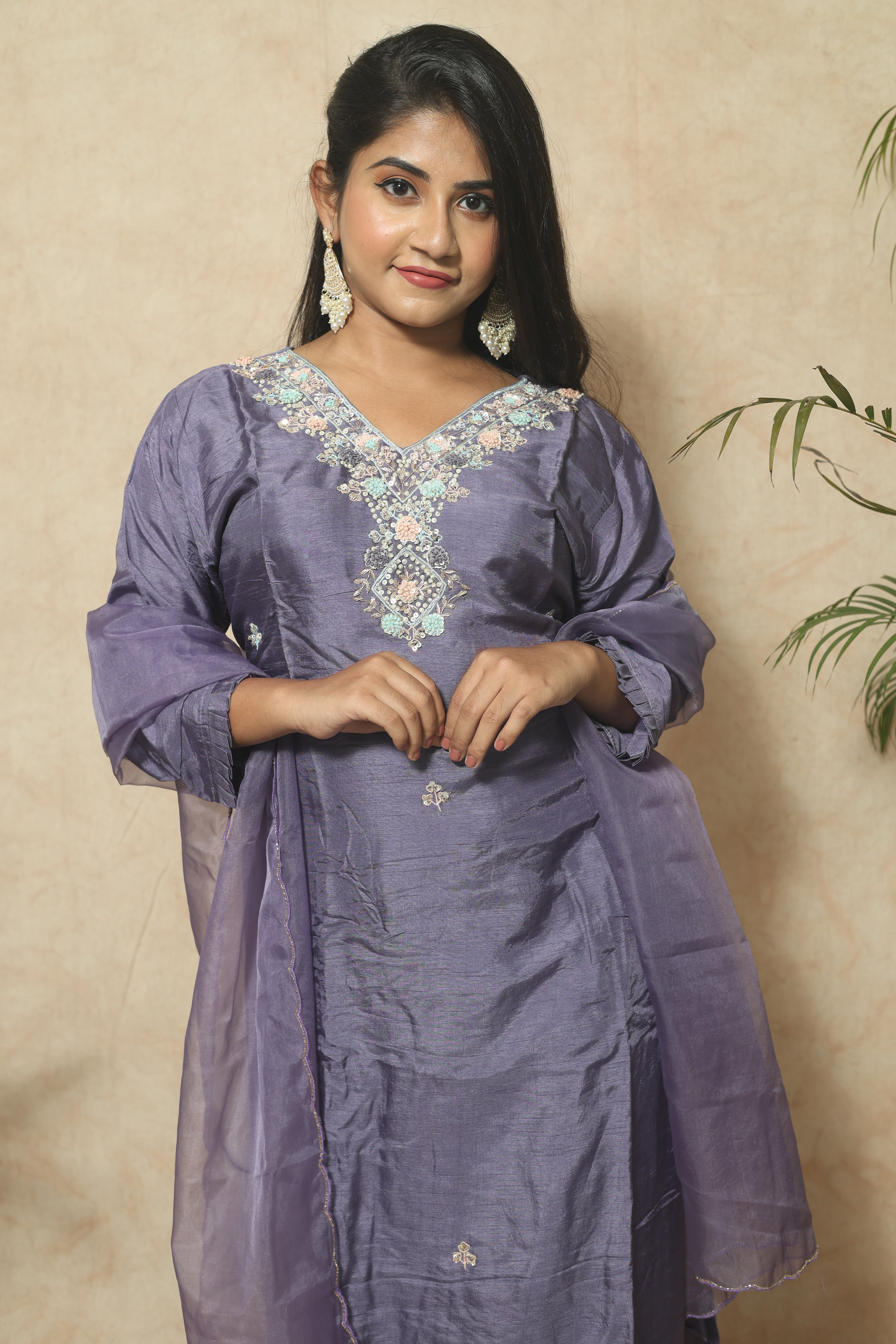 Blue Color Handwork Dola Silk Suit Set