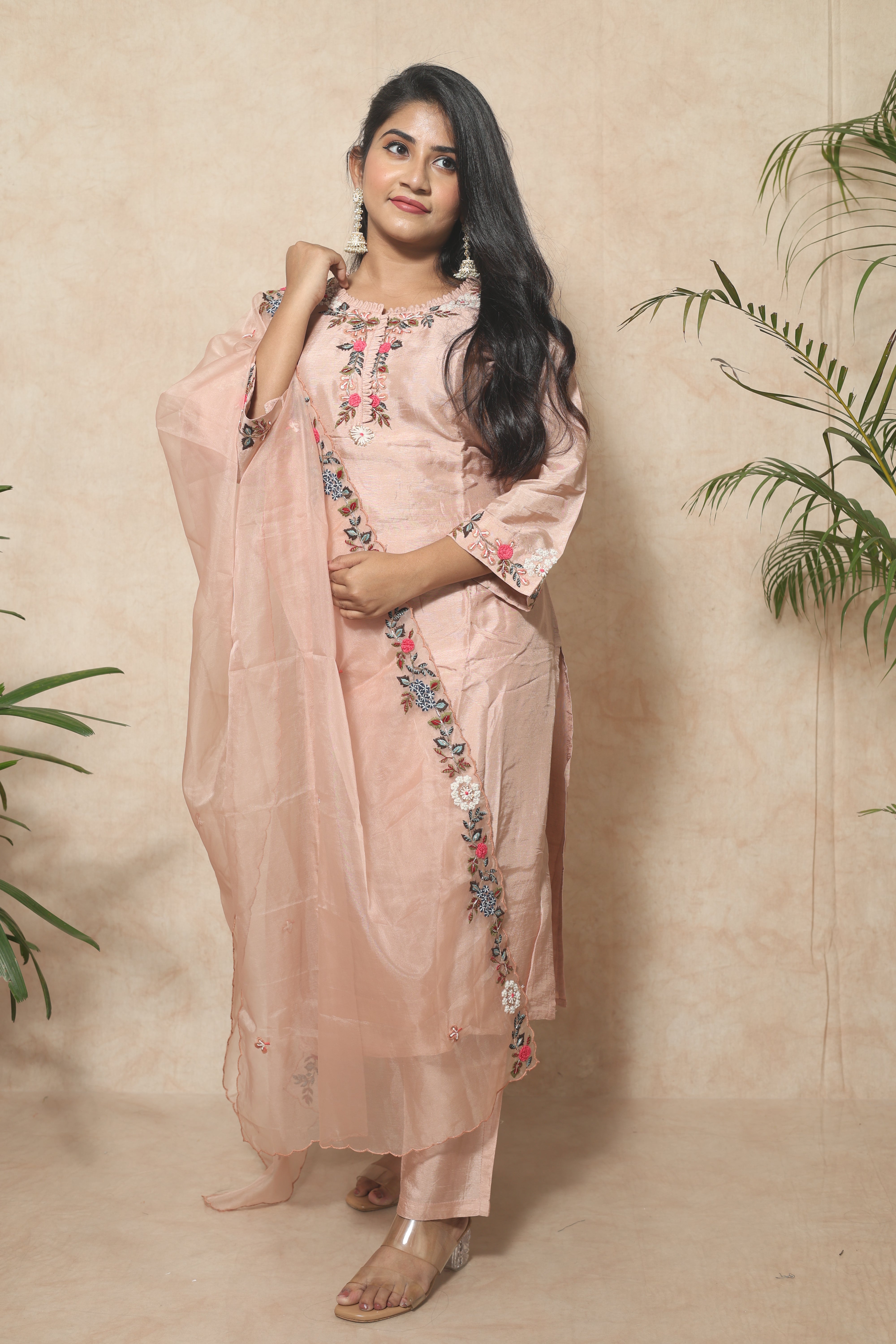 Dola Silk Handwork Cream Color Suit Set