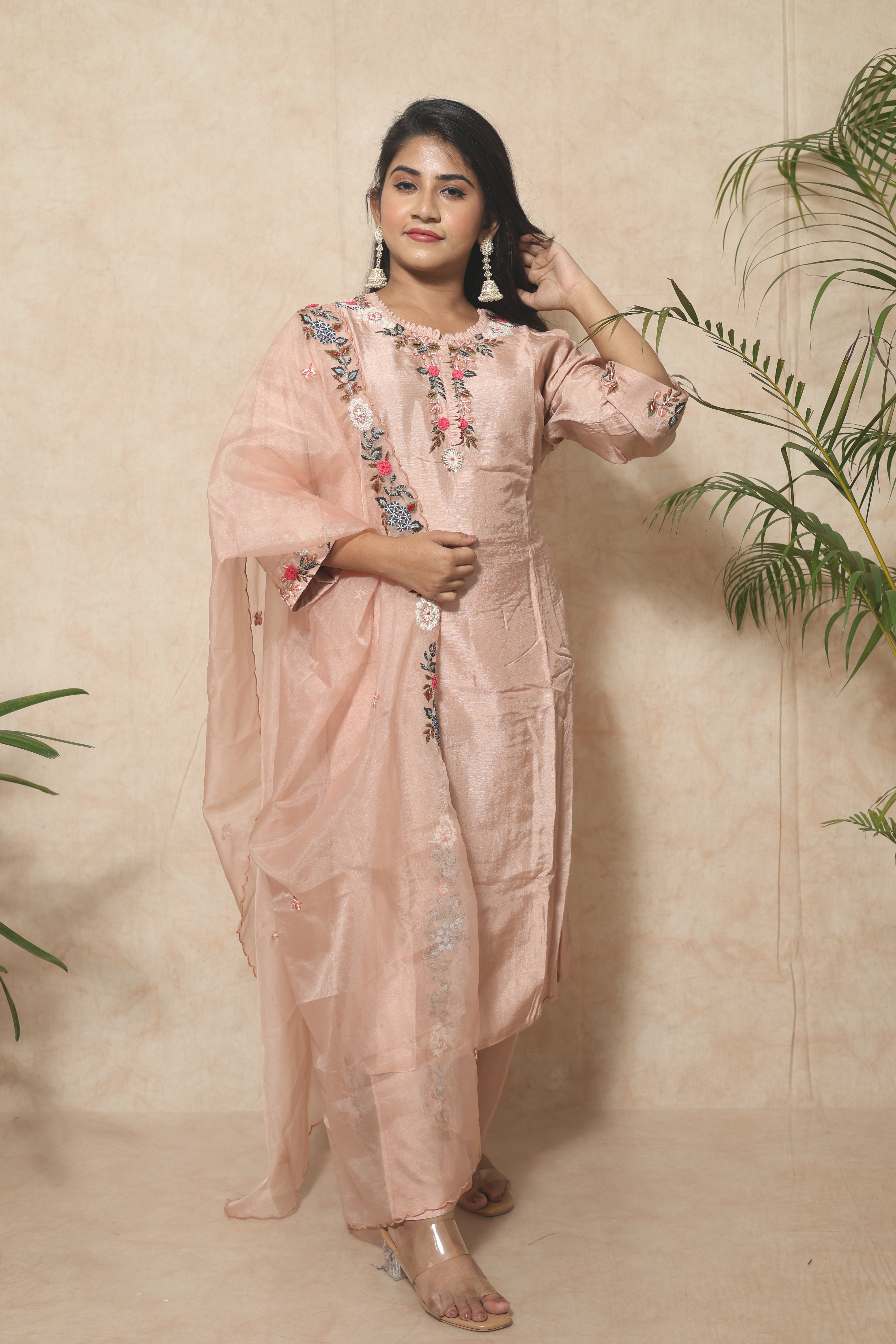 Dola Silk Handwork Cream Color Suit Set