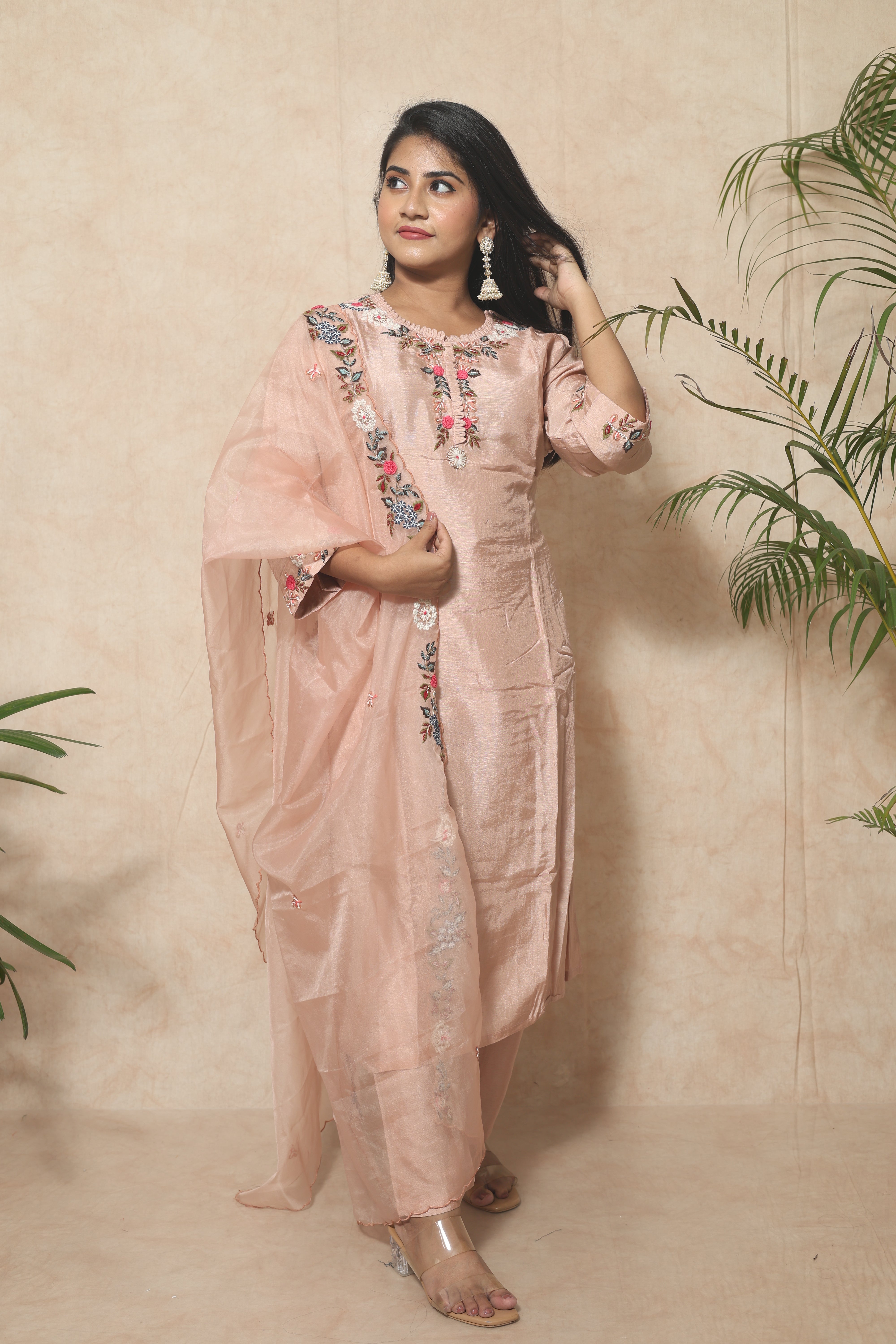 Dola Silk Handwork Cream Color Suit Set