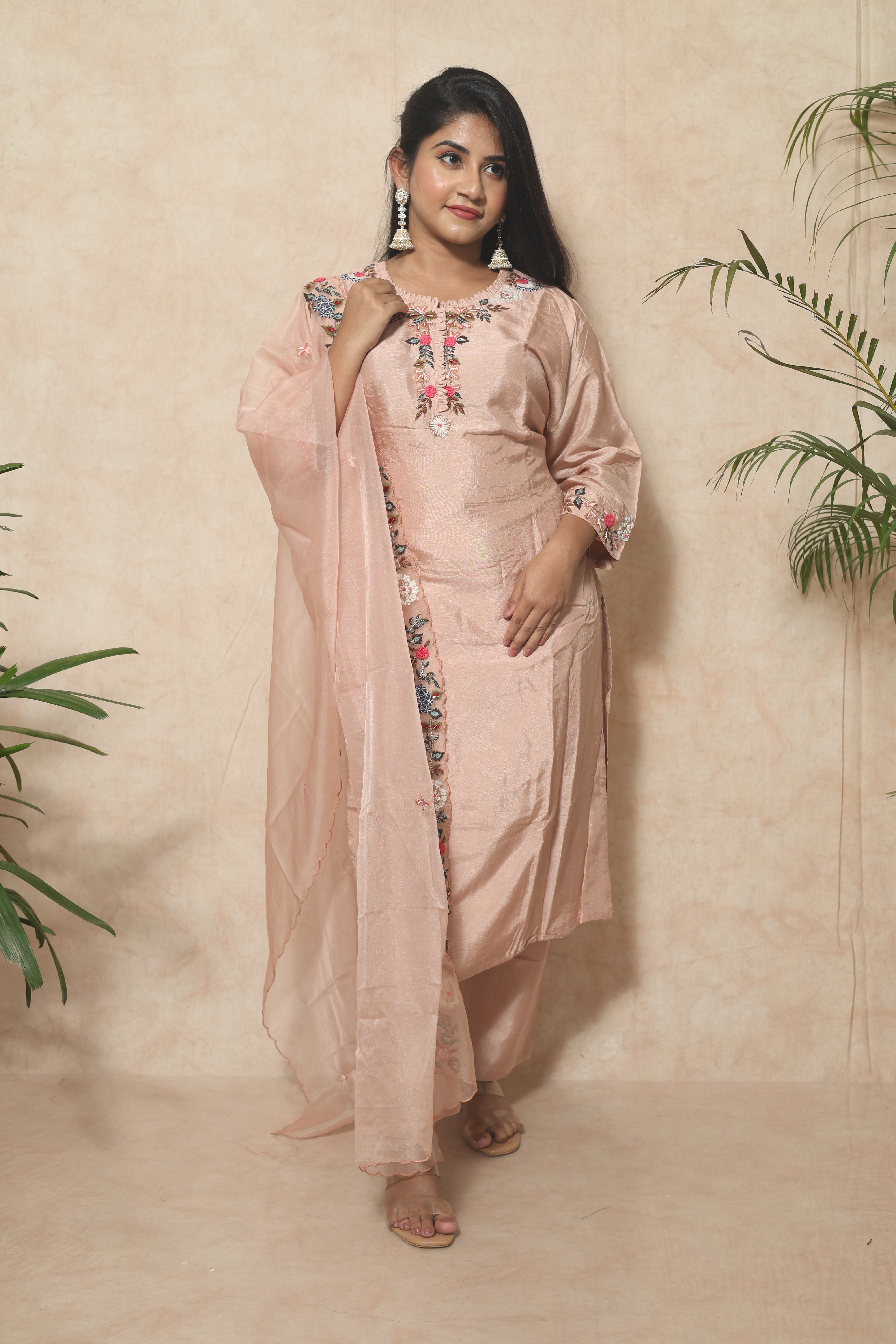 Dola Silk Handwork Cream Color Suit Set