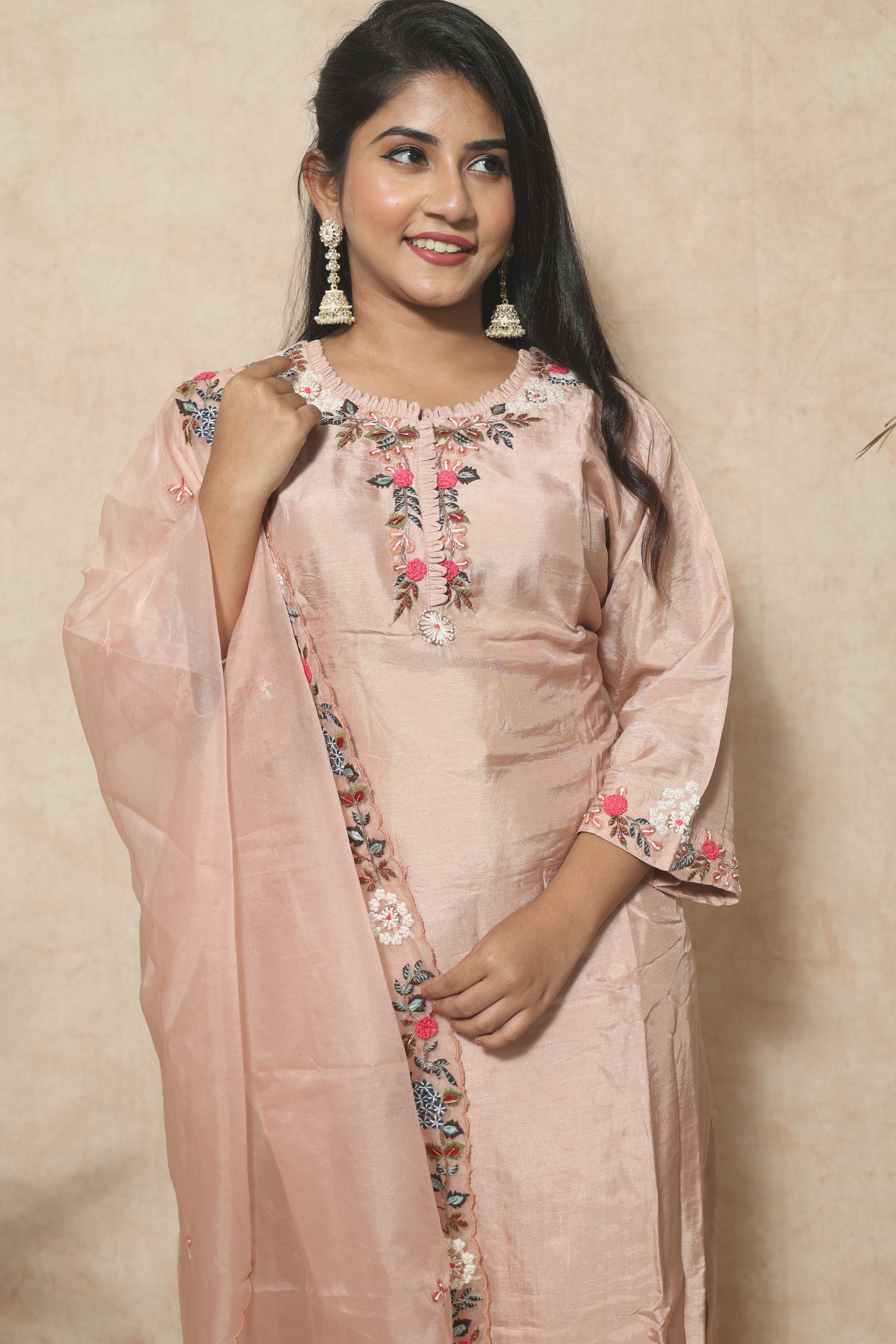 Dola Silk Handwork Cream Color Suit Set