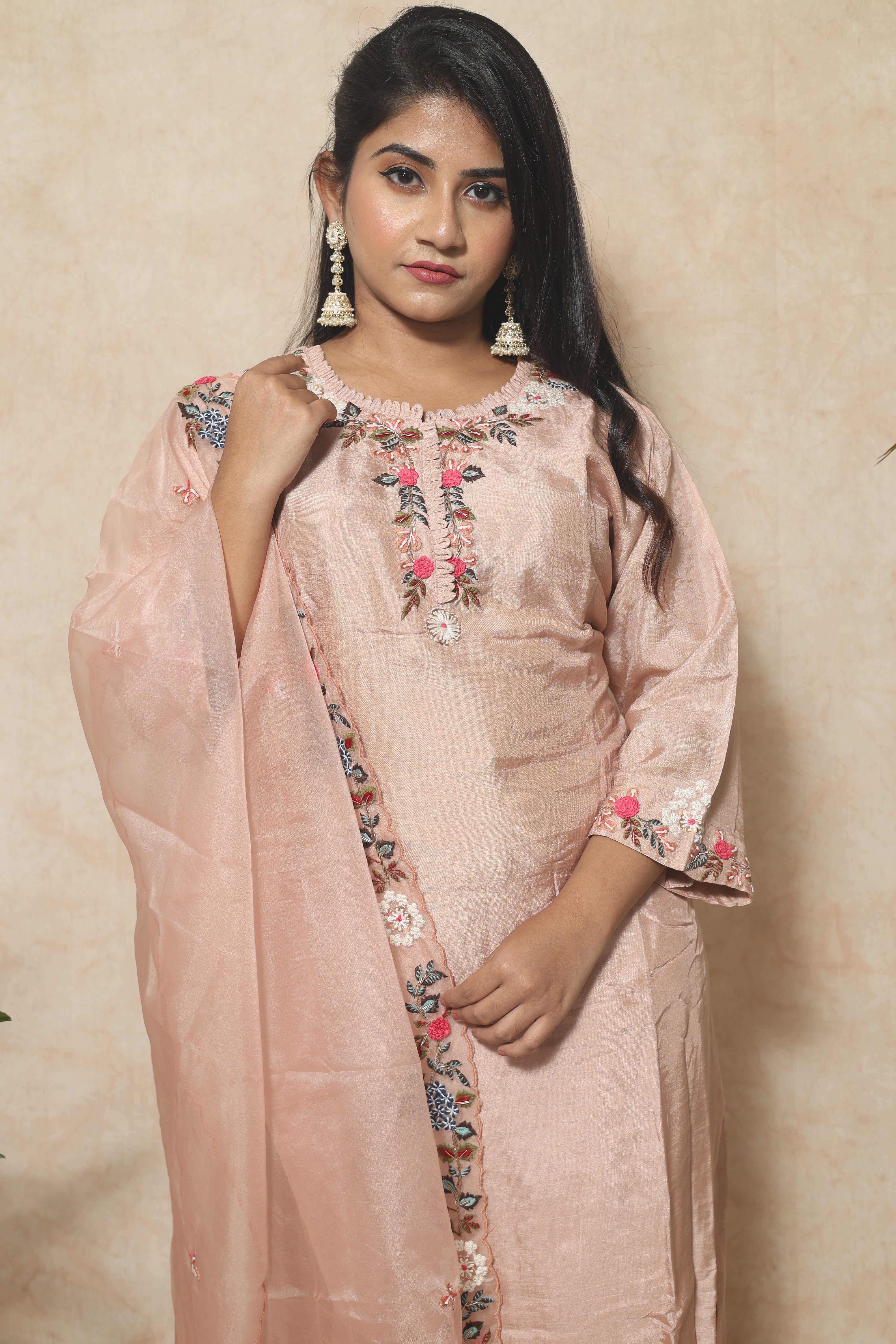 Dola Silk Handwork Cream Color Suit Set