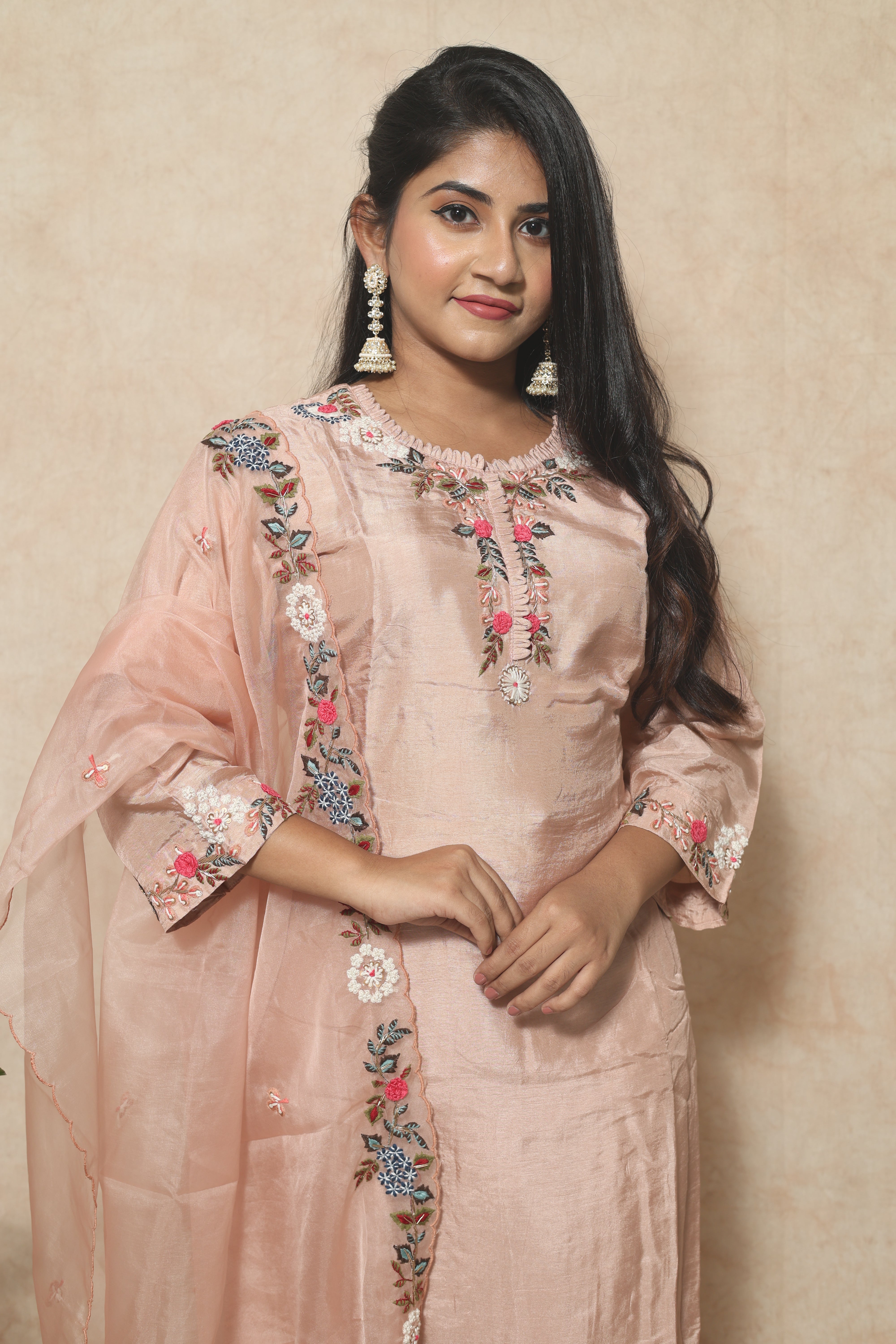 Dola Silk Handwork Cream Color Suit Set