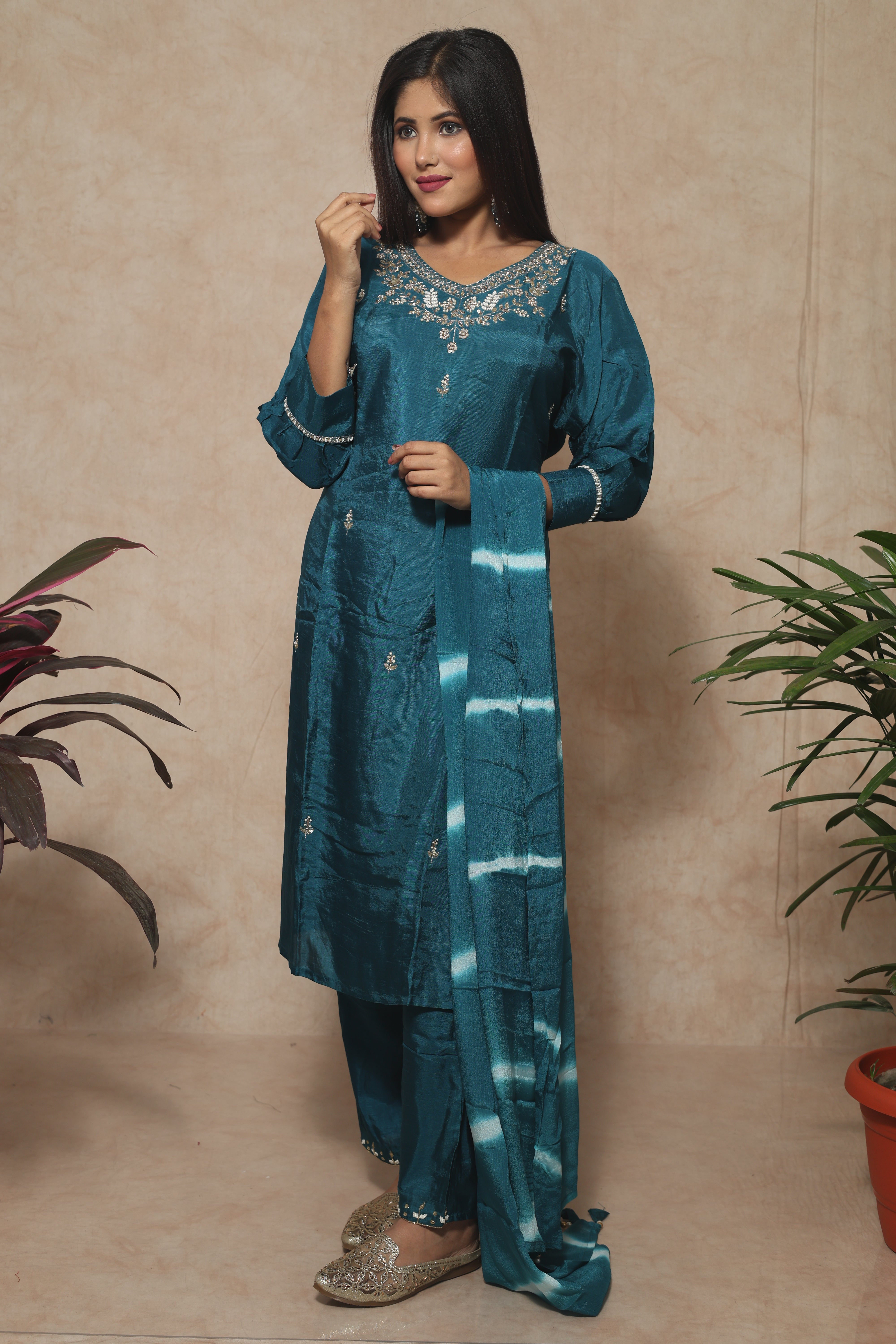 Dola Silk Handwork Blue Color Suit Set