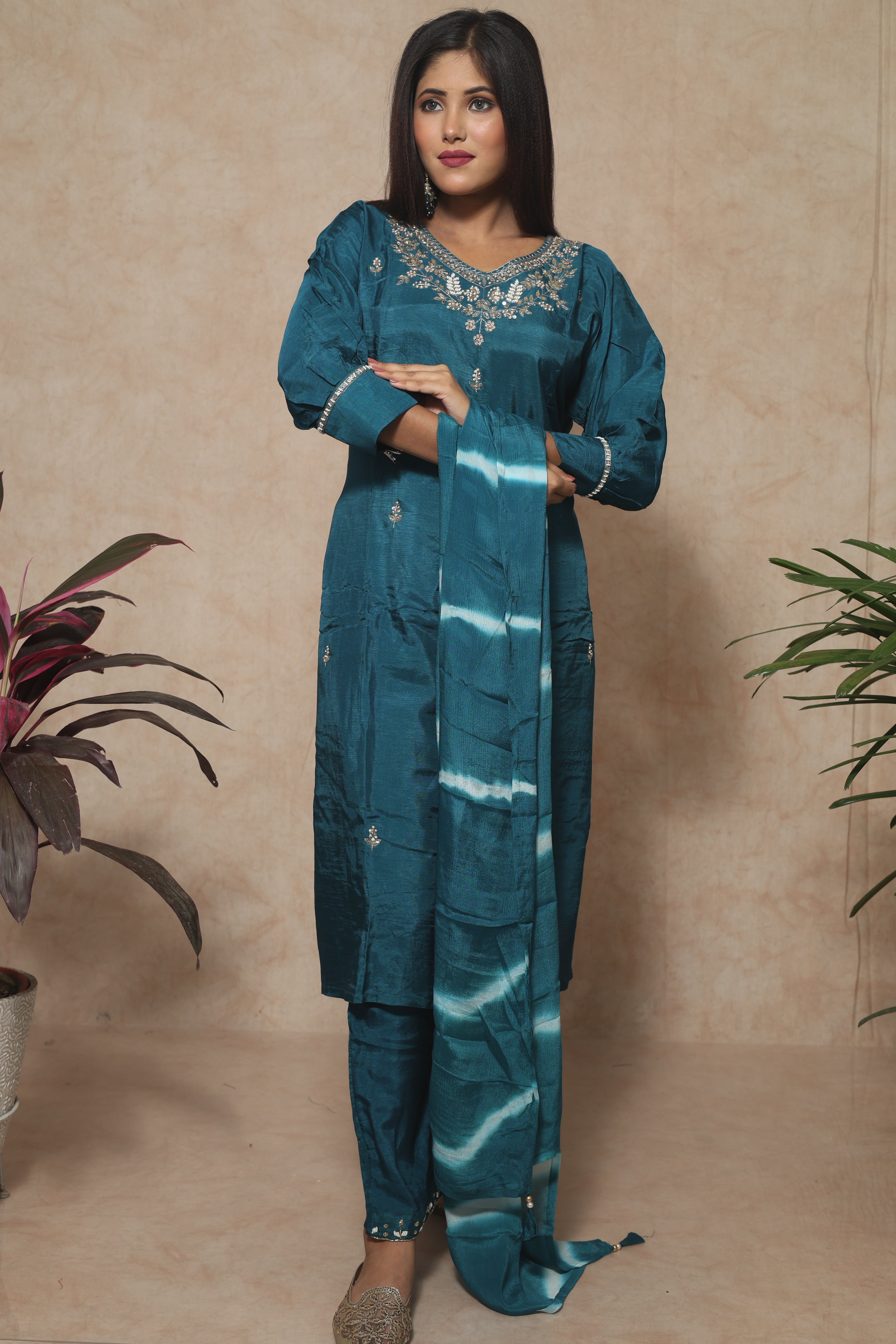 Dola Silk Handwork Blue Color Suit Set