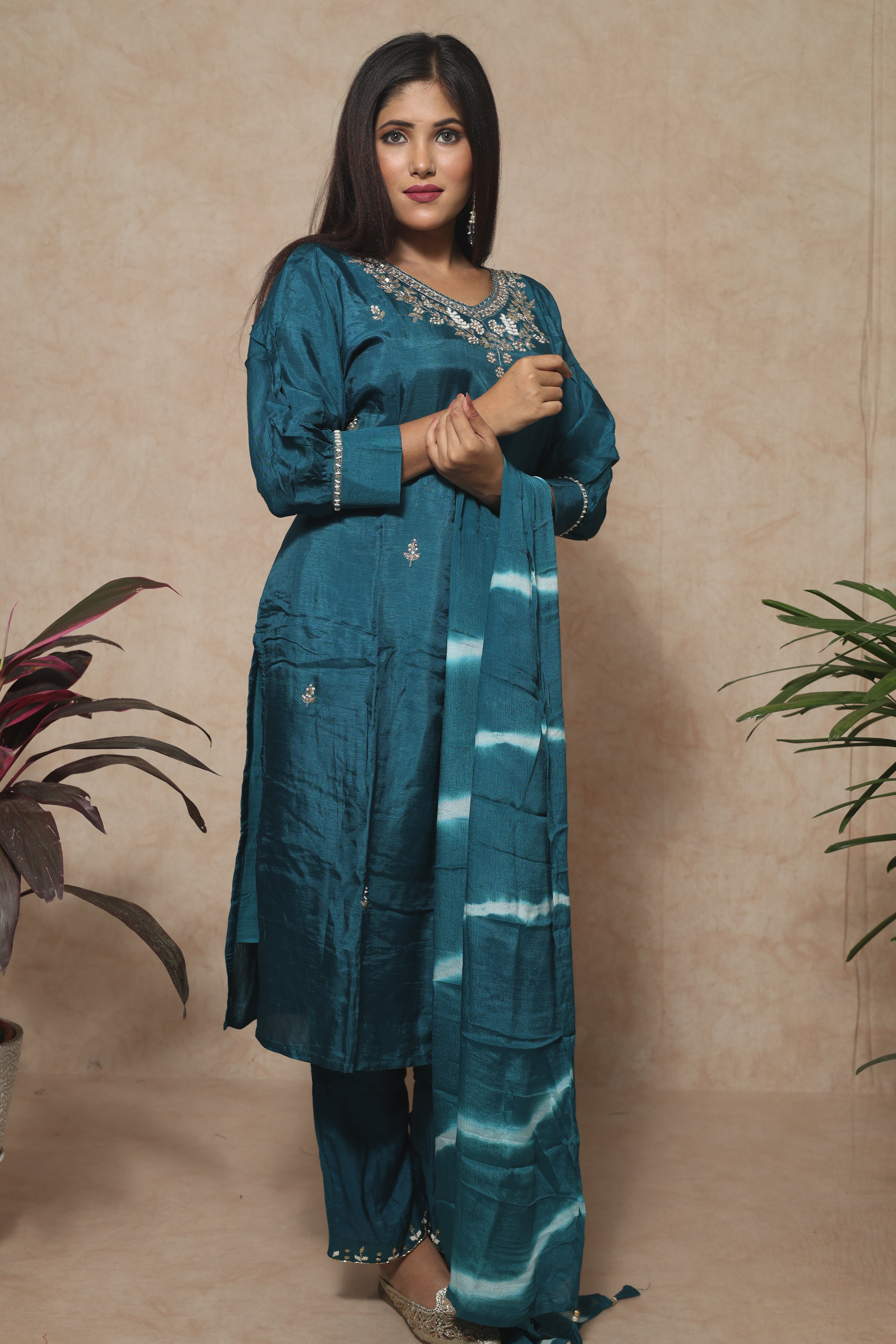 Dola Silk Handwork Blue Color Suit Set