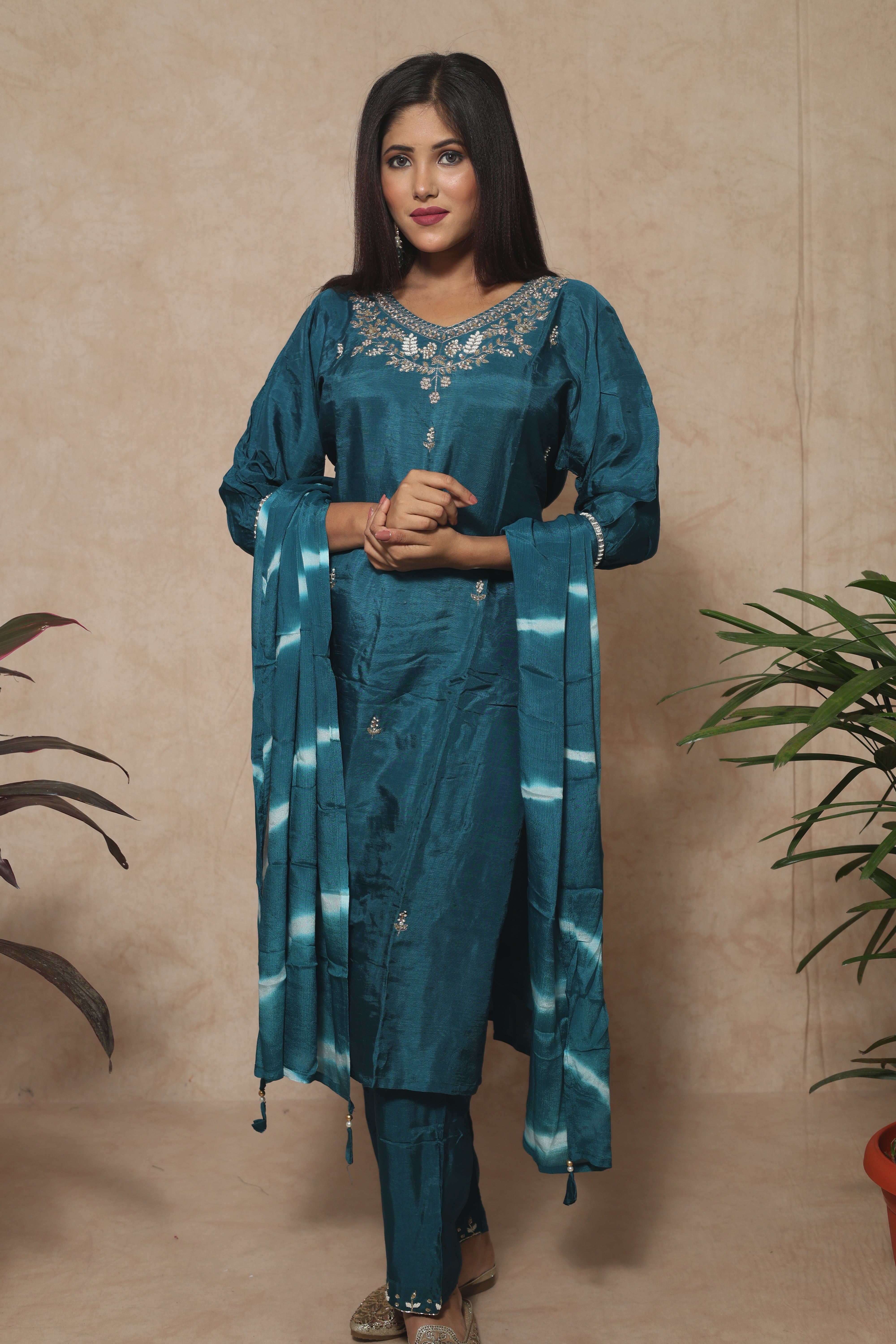 Dola Silk Handwork Blue Color Suit Set