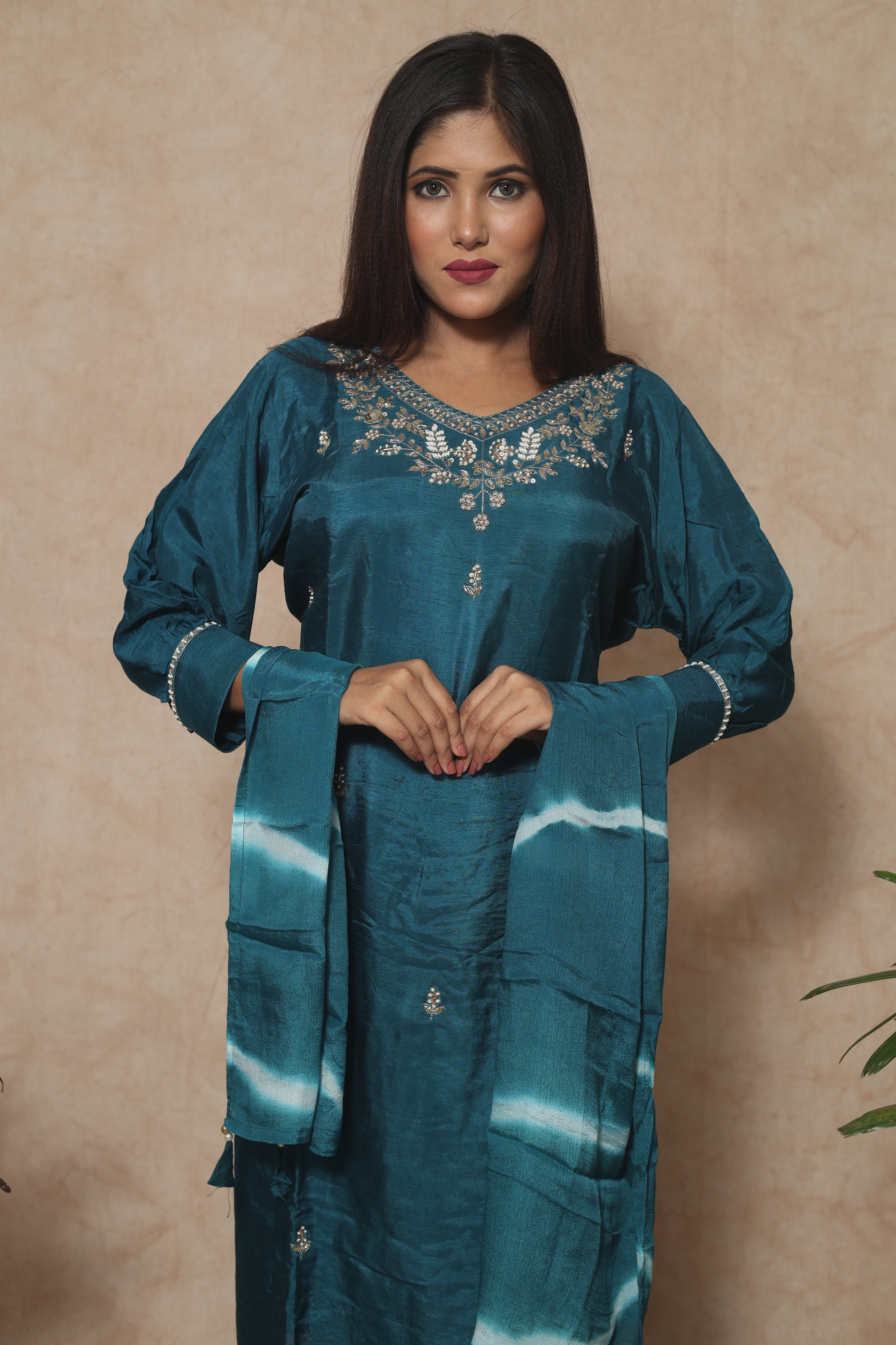 Dola Silk Handwork Blue Color Suit Set