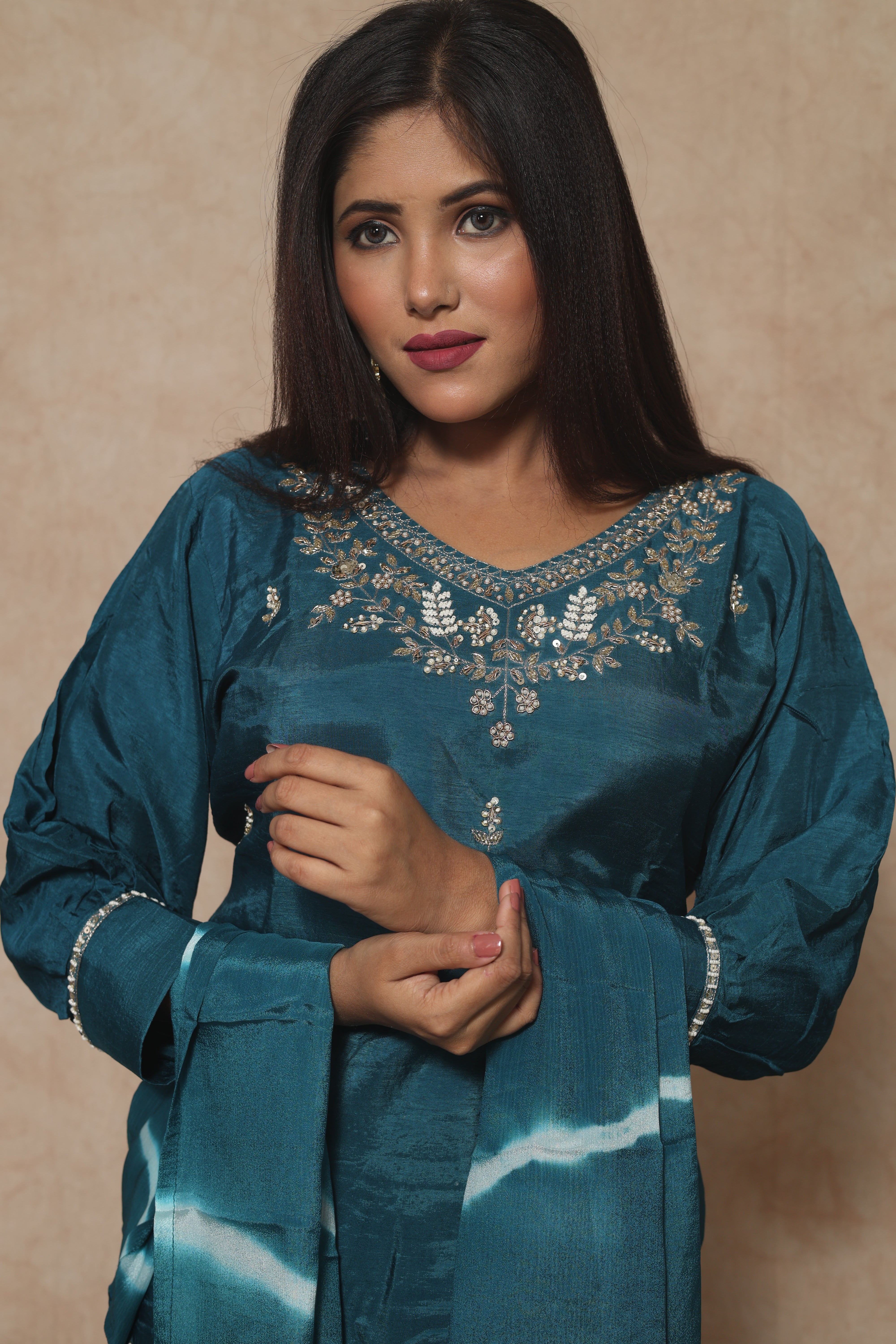 Dola Silk Handwork Blue Color Suit Set