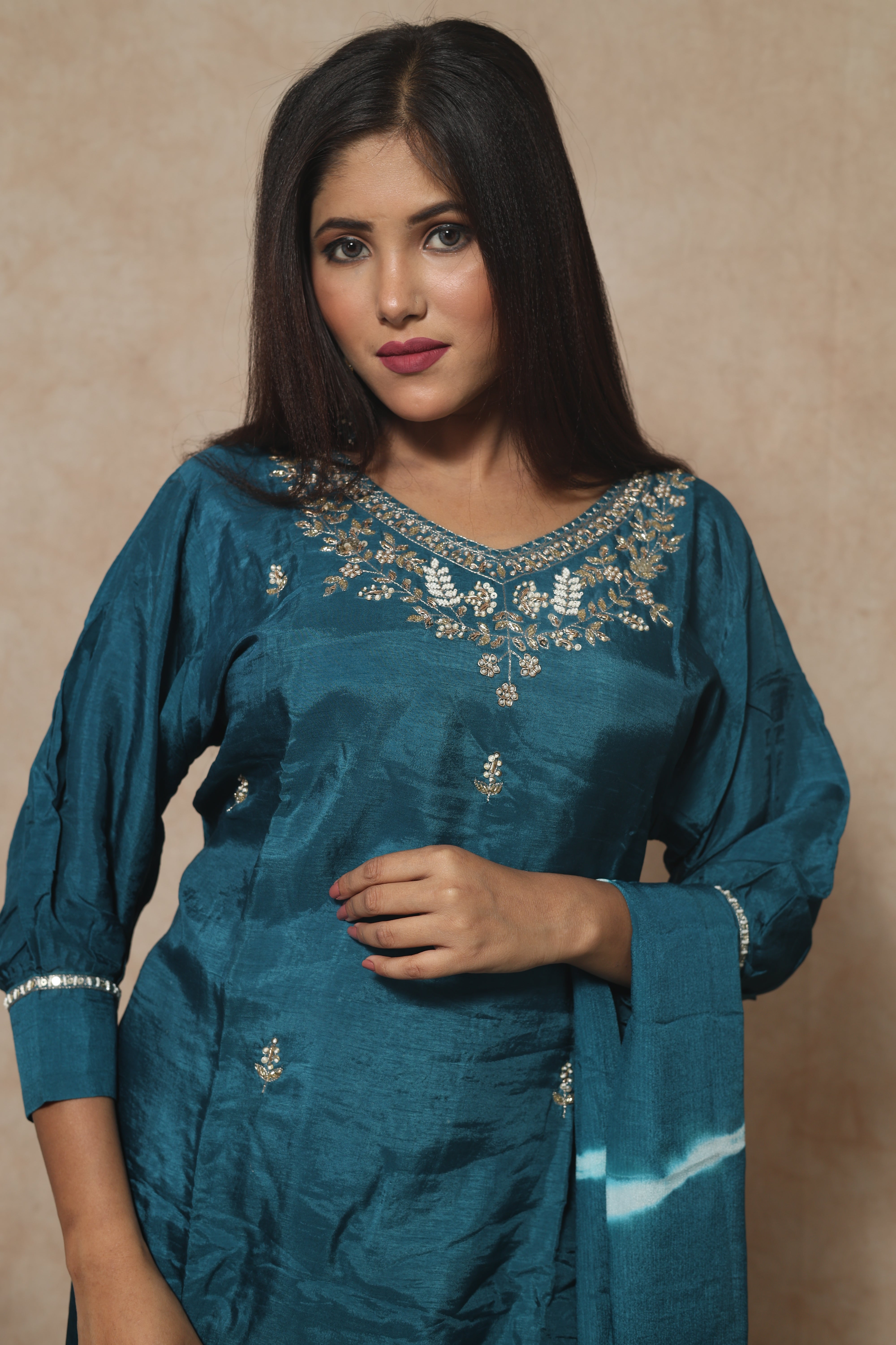 Dola Silk Handwork Blue Color Suit Set