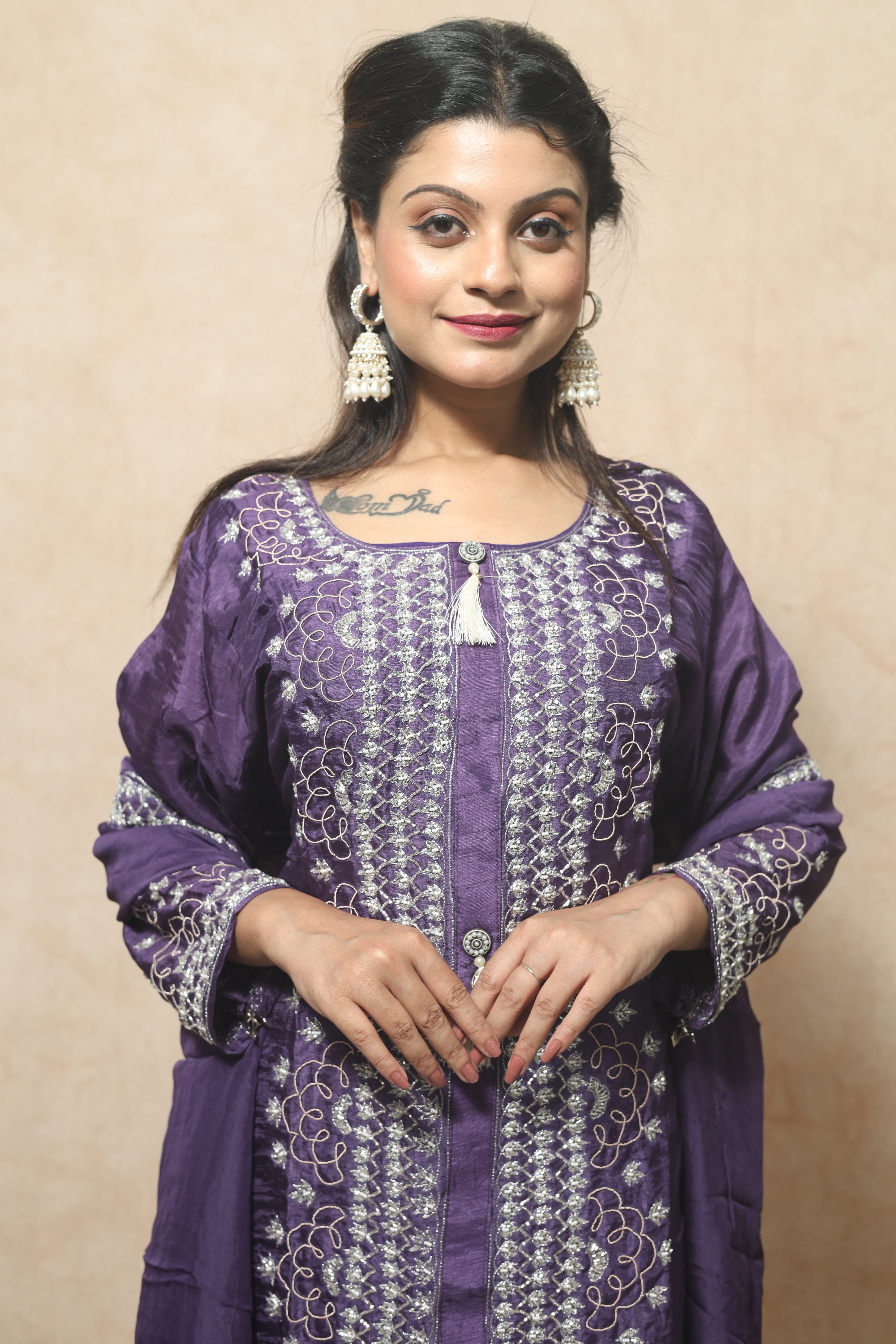 Dola Silk Handwork Purple Color Suit Set