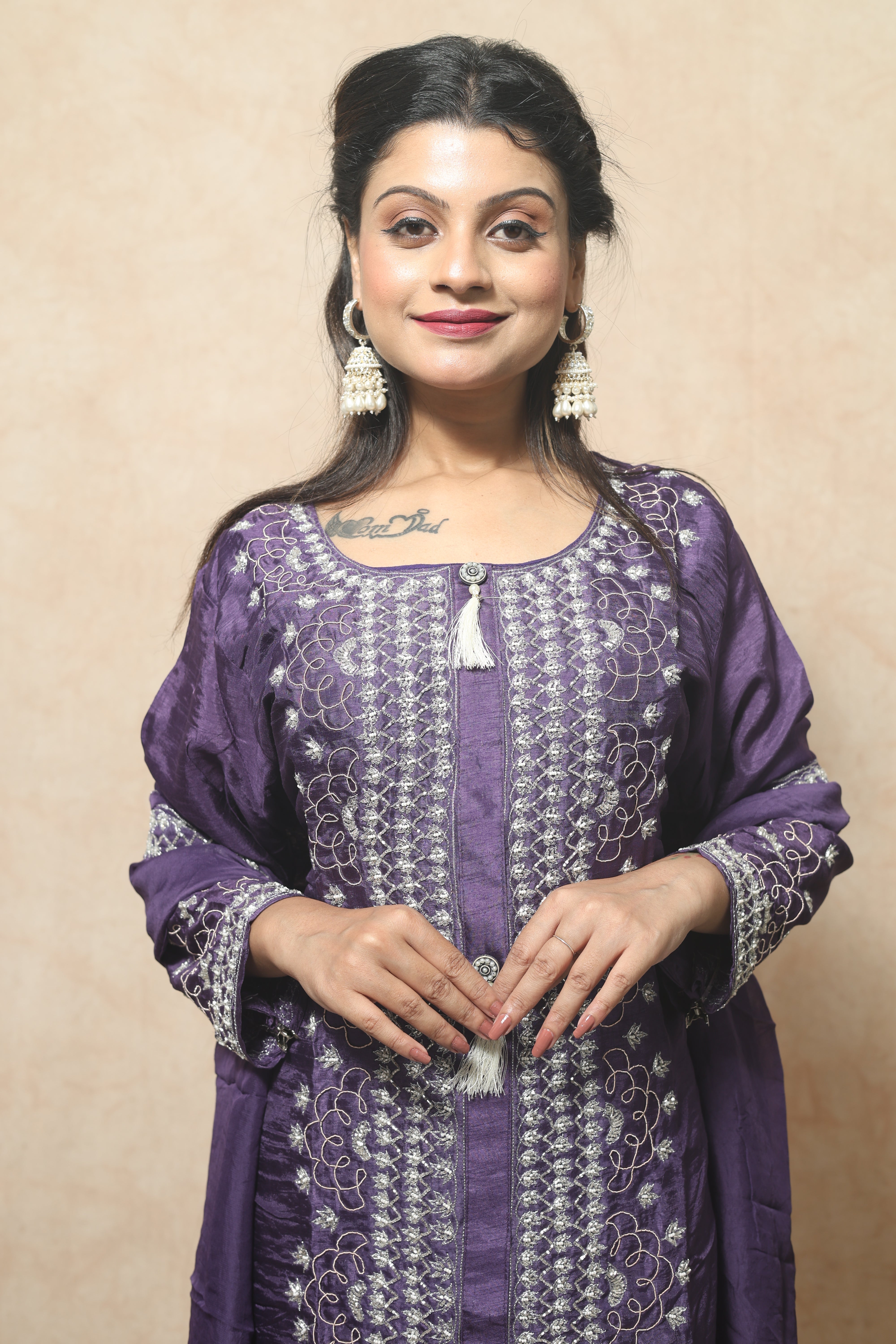 Dola Silk Handwork Purple Color Suit Set