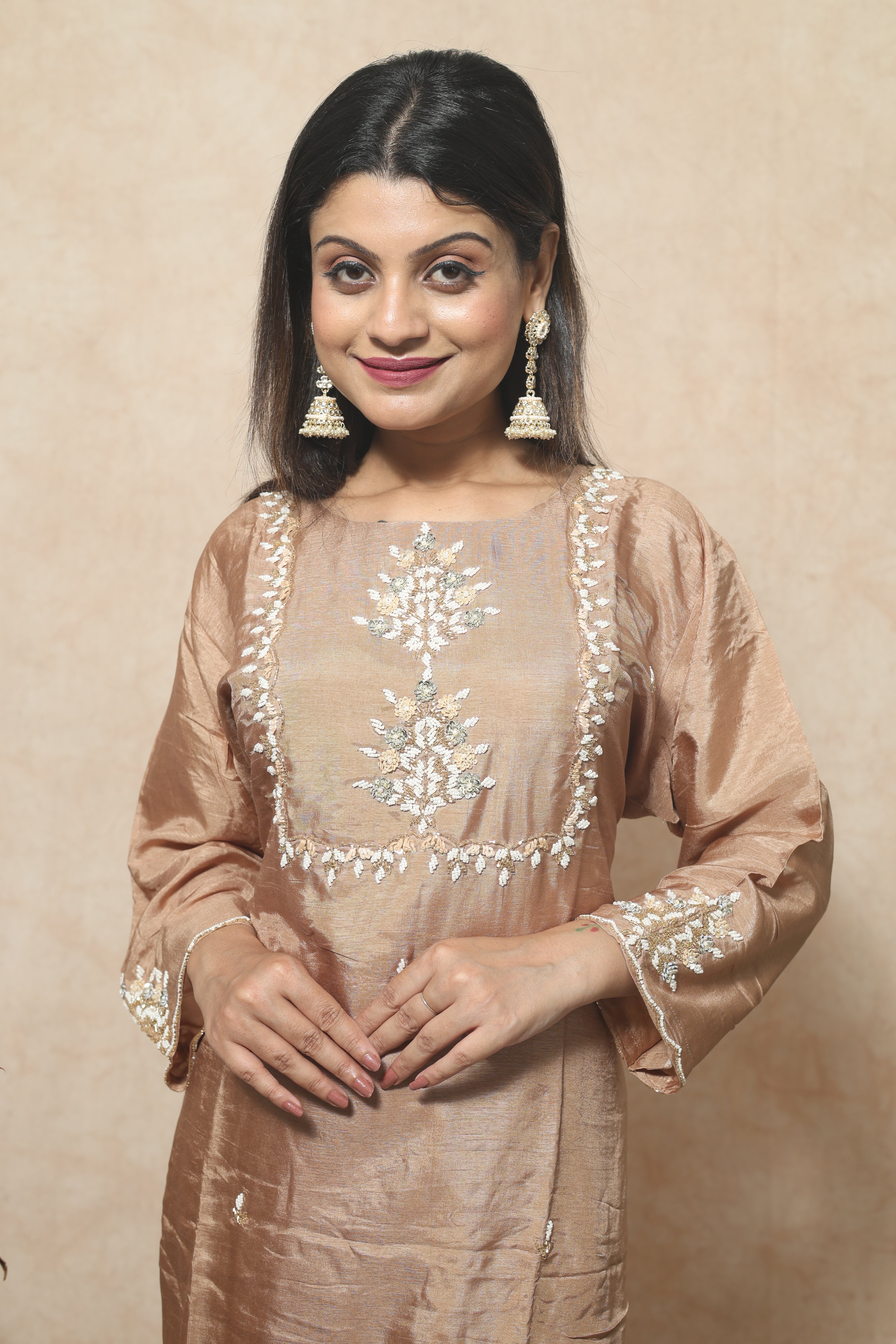 Cappuccino Color Hand Work Dola Silk Suit Set