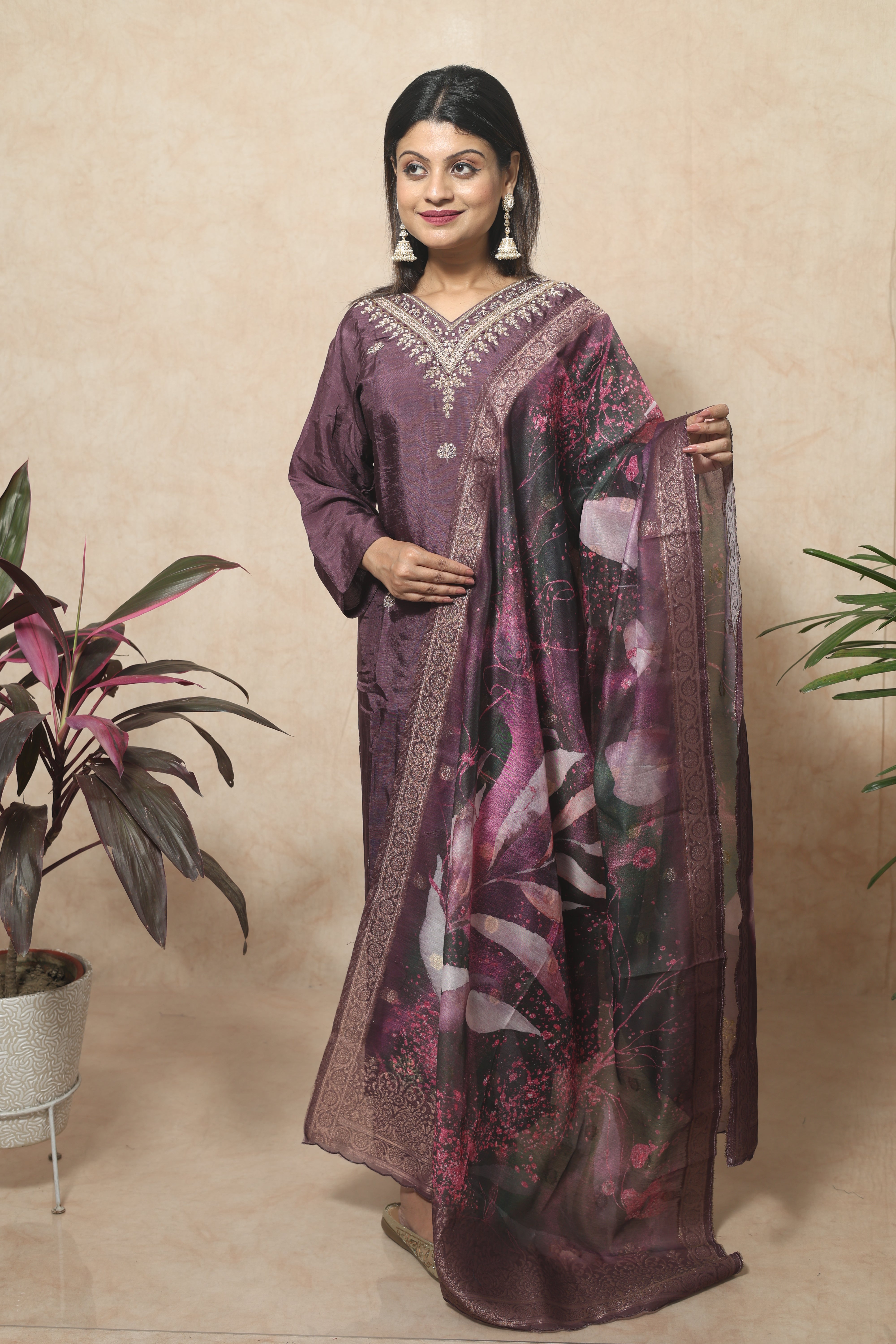 Dusty Pink Color Handwork Suit Set