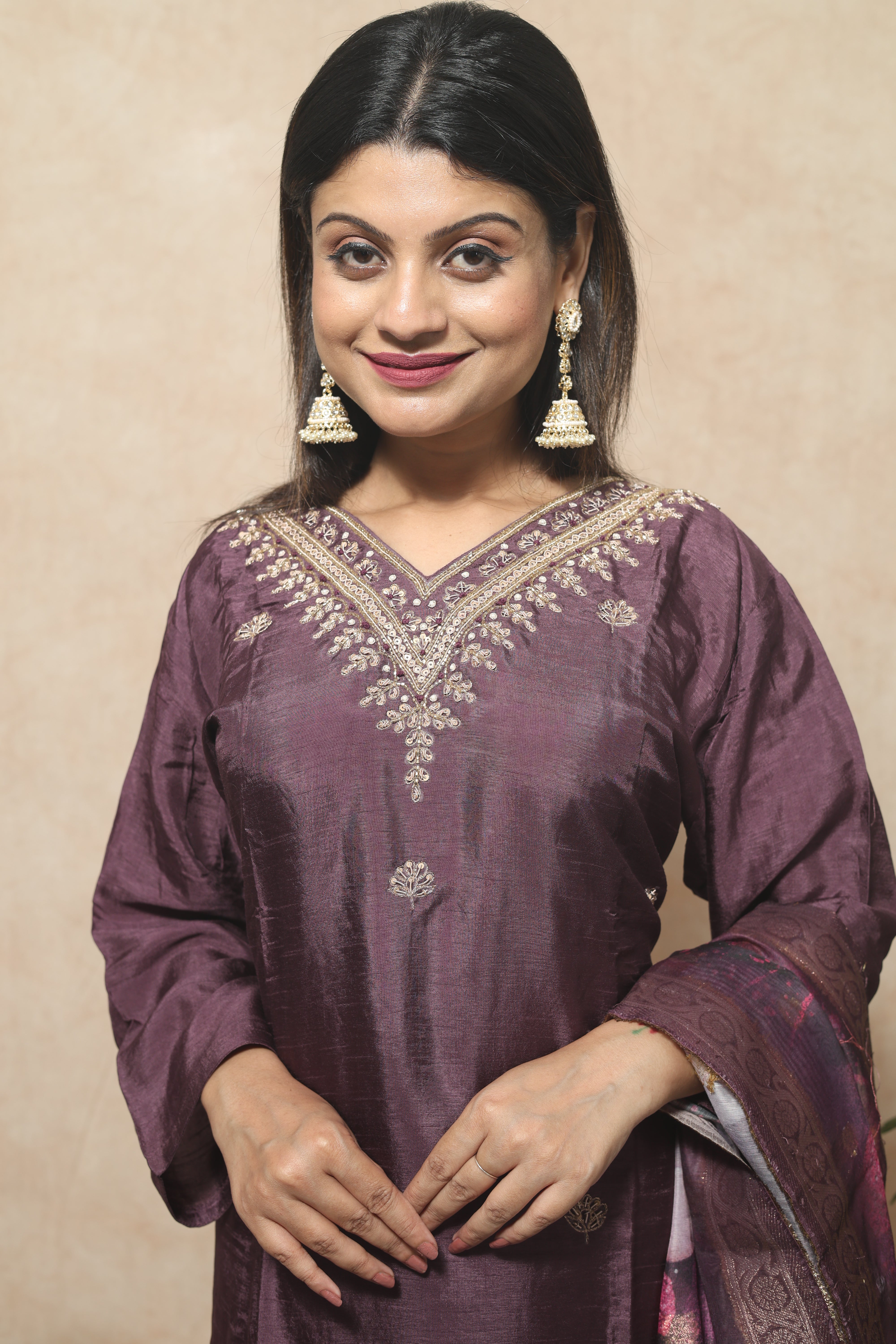 Dusty Pink Color Handwork Suit Set